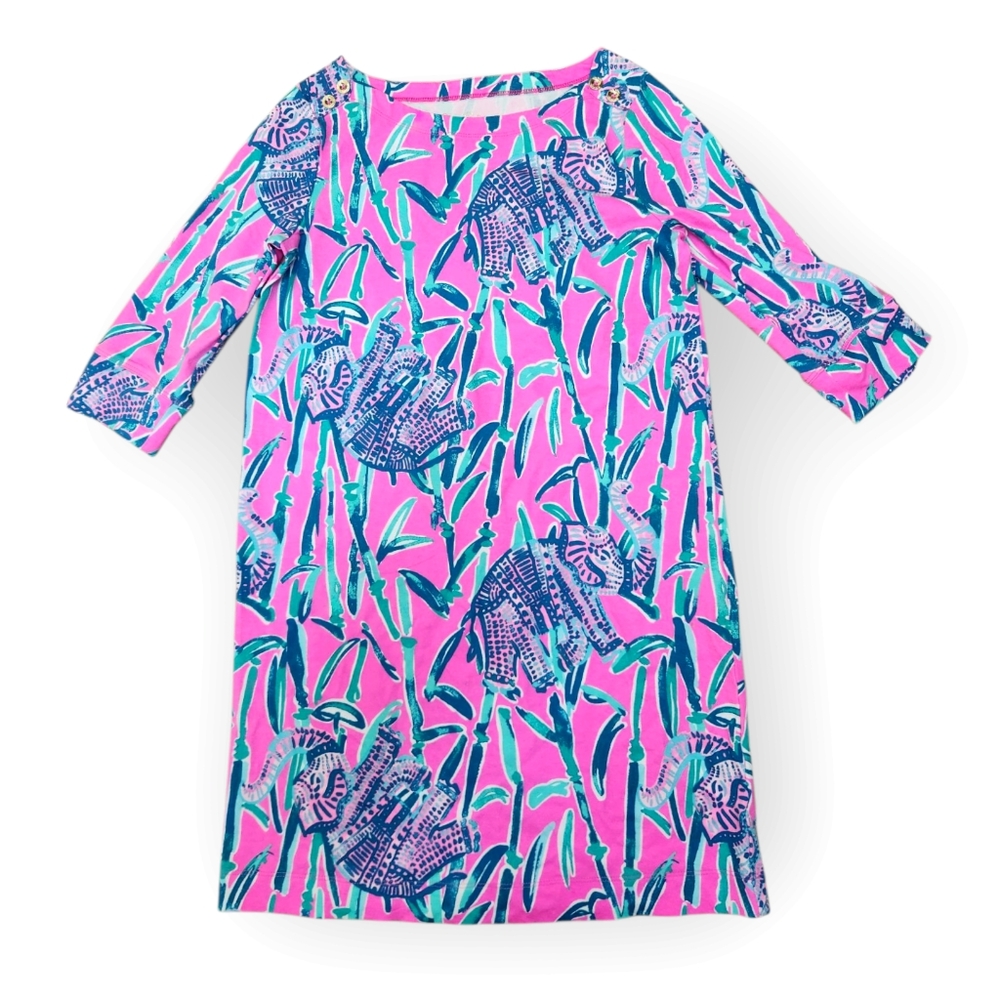 Girl's Lilly Pulitzer Mandevilla Dress Pink Elephants Bamboo Shift Sz 8-10